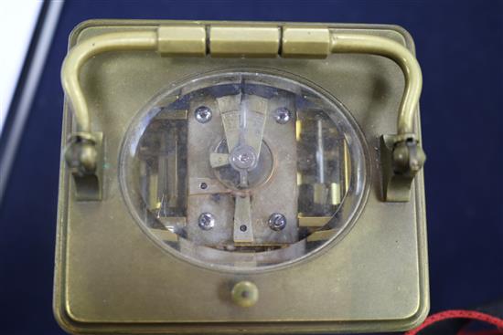 A French eight day repeating carriage clock, retailed by Camerer Kuss